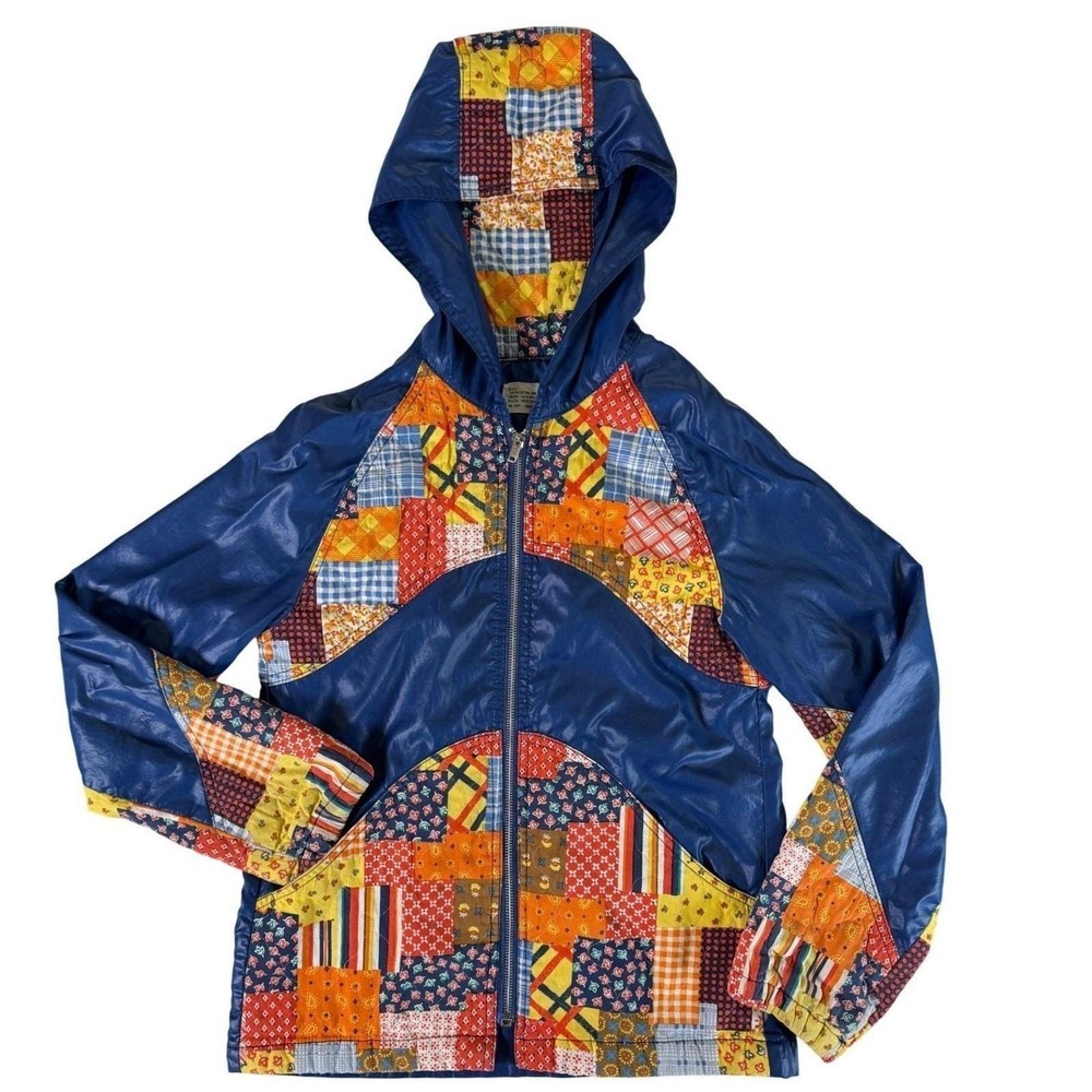 Vintage c. 1990 Made in Japan Patchwork Hooded Jacket Boho Cotton Nylon S M - Picture 5 of 8